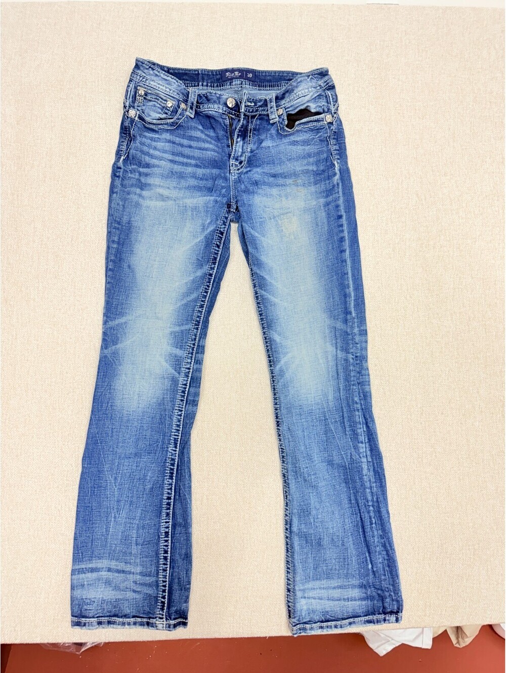 Miss Me Womens Size 30 Medium Wash Bootcut Embellished Flap Pocket Denim Jeans